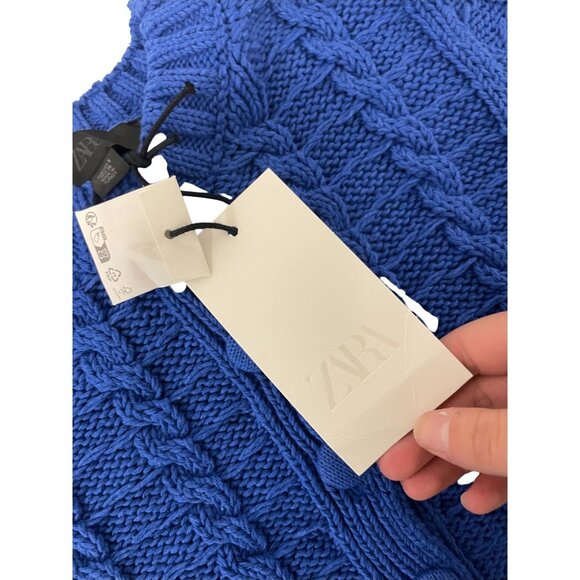 Zara Womens Cardigan Sweater S Small Blue Cable Knit Short Sleeve 6771/053 NWT - Picture 6 of 14
